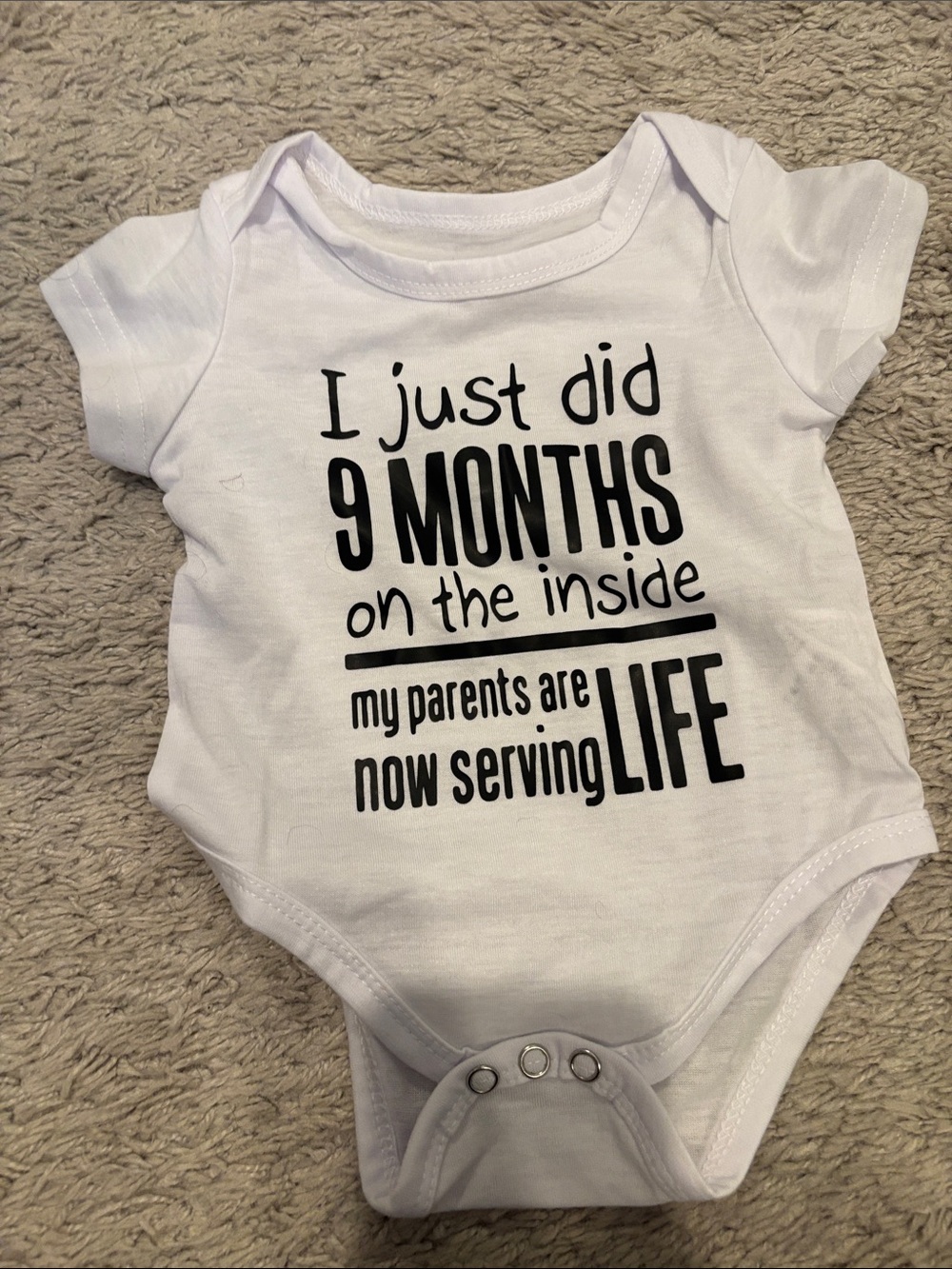 SHEIN White Baby One-Piece Bodysuit with Black Print